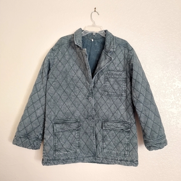 Young Fabulous & Broke Walker Quilted Jacket Mineral Green Denim Coat sz L - Picture 1 of 8